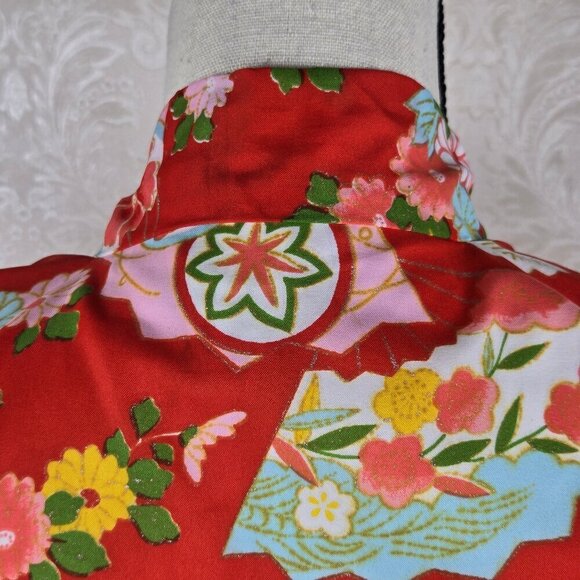 Vintage Japanese Open Kimono Size 40 (Fits S/M) Orange w/Floral Pattern - Picture 9 of 12